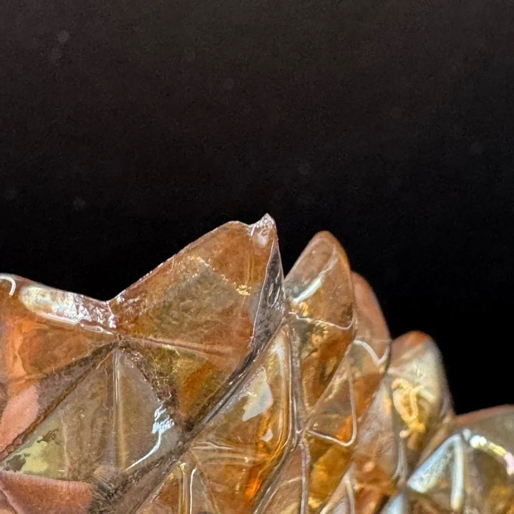 Vtg ‘60s Glass Diamond Block Ruffled Trinket Candy Nut Dish Amber Gold Ashtray
